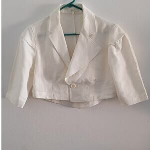 2WN Linen Blend Cropped 1/2 Sleeve Blazer Off White XS $225